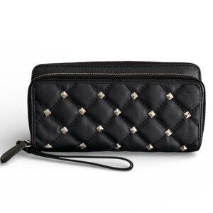 Coach Black Quilted Leather Wristlet Wallet with Silver Studs